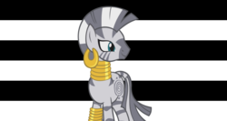 Size: 1132x600 | Tagged: safe, zecora, pony, zebra, g4, ear piercing, earring, female, hooves, jewelry, mare, neck rings, piercing, pride, pride flag, solo, straight, straight pride flag
