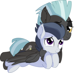 Size: 6706x6535 | Tagged: safe, artist:cyanlightning, rumble, thunderlane, pegasus, pony, g4, .svg available, absurd resolution, backwards cutie mark, brotherly love, brothers, colt, cute, duo, ear fluff, holding, hug, looking at each other, male, one eye closed, prone, sibling, sibling love, siblings, simple background, sitting, smiling, stallion, transparent background, vector, winghug