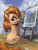 Size: 3000x4000 | Tagged: safe, artist:vanillaghosties, pear butter, earth pony, pony, g4, applejack's mom, atg 2019, brush, canvas, cute, female, freckles, grass, looking at you, mare, mouth hold, nature, newbie artist training grounds, outdoors, paintbrush, painting, scenery, sitting, solo, tree, water