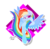Size: 2572x2542 | Tagged: safe, artist:sweetbrew, rainbow dash, pegasus, pony, g4, abstract background, colored pupils, female, flying, high res, hooves behind head, mare, solo, spread wings, sticker, wings