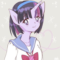 Size: 2048x2048 | Tagged: safe, artist:moh_mlp2, twilight sparkle, human, g4, ambiguous facial structure, anime style, clothes, eared humanization, female, high res, horn, horned humanization, humanized, looking at you, school uniform, solo