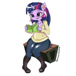 Size: 2048x2048 | Tagged: safe, artist:maxend1994, twilight sparkle, anthro, g4, book, breasts, busty twilight sparkle, high res, reading