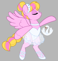 Size: 950x1003 | Tagged: safe, artist:shadeysix, oc, oc only, oc:swan song, pegasus, pony, ballerina, ballet, ballet slippers, bipedal, clothes, eyes closed, female, hair bun, jewelry, mare, tiara, tights, tutu