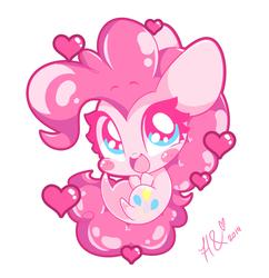 Size: 3892x4020 | Tagged: safe, artist:sohmasatori, pinkie pie, earth pony, pony, g4, blush sticker, blushing, chibi, cute, diapinkes, female, heart, hooves to the chest, mare, open mouth, simple background, solo, white background