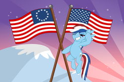 Size: 3600x2400 | Tagged: dead source, safe, artist:webstersquill, rainbow dash, pony, g4, my little pony: rainbow roadtrip, american flag, american independence day, flag, flag pole, high res, hope hollow, independence day, mountain, patriotic, patriotism