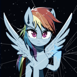 Size: 3800x3800 | Tagged: safe, artist:yinglung, rainbow dash, pegasus, pony, g4, breaking the fourth wall, broken glass, female, high res, mare, solo