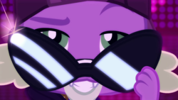 Size: 1280x720 | Tagged: safe, screencap, spike, spike the regular dog, dog, equestria girls, equestria girls series, g4, i'm on a yacht, spoiler:eqg series (season 2), close-up, glasses, male, paws, rapper spike