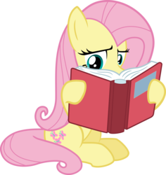 Size: 4726x5000 | Tagged: dead source, safe, artist:mr-breadman, fluttershy, pegasus, pony, a health of information, g4, absurd resolution, book, female, hoof hold, reading, show accurate, simple background, sitting, solo, transparent background, vector