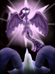 Size: 1001x1341 | Tagged: safe, artist:mr100dragon100, grogar, twilight sparkle, alicorn, pony, g4, good vs evil, light, repost, series finale, twilight sparkle (alicorn), twilight vs grogar