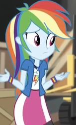 Size: 344x563 | Tagged: safe, screencap, rainbow dash, equestria girls, equestria girls specials, g4, my little pony equestria girls: movie magic, clothes, compression shorts, cropped, cute, dashabetes, female, geode of super speed, jacket, magical geodes, shorts, shrug, skirt, solo, wristband