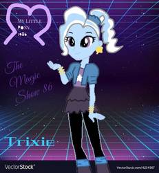 Size: 720x778 | Tagged: safe, artist:desireesamaniego, trixie, equestria girls, g4, 1986, 80's fashion, 80s, alternate hairstyle, boots, bracelet, clothes, ear piercing, earring, female, jewelry, leggings, pantyhose, piercing, ponytail, shoes, skirt