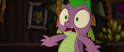 Size: 1920x804 | Tagged: safe, screencap, spike, dragon, g4, my little pony: the movie, claws, male, shocked, solo
