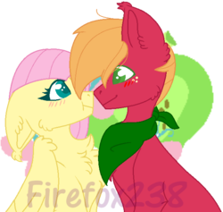 Size: 625x593 | Tagged: safe, artist:firefox238, big macintosh, fluttershy, earth pony, pony, g4, base used, blushing, boop, cheek fluff, chest fluff, cutie mark background, ear fluff, female, handkerchief, male, noseboop, ship:fluttermac, shipping, simple background, straight, transparent background, watermark, wing fluff