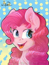 Size: 600x800 | Tagged: safe, artist:hovesoffire48, artist:princesscrystal36, pinkie pie, earth pony, pony, g4, bust, chest fluff, collaboration, cute, diapinkes, ear fluff, female, mare, neck fluff, open mouth, portrait, solo
