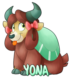 Size: 1280x1380 | Tagged: safe, artist:luximus17, yona, yak, g4, :p, bow, cloven hooves, cute, female, hair bow, monkey swings, simple background, sitting, solo, tongue out, transparent background, yonadorable