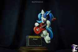 Size: 5568x3712 | Tagged: safe, artist:ncmares, artist:shuxer59, artist:v747, dj pon-3, vinyl scratch, pony, unicorn, g4, absurd resolution, amplifier, craft, electric guitar, eyes closed, female, guitar, hoof hold, irl, jumping, mare, musical instrument, open mouth, photo, sculpture, solo