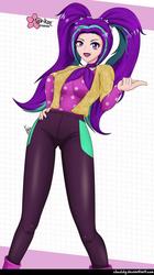 Size: 561x1000 | Tagged: safe, artist:clouddg, aria blaze, human, equestria girls, find the magic, g4, my little pony equestria girls: better together, my little pony equestria girls: rainbow rocks, ariabetes, ascot, beckoning, cute, female, human coloration, looking at you, multiple variants, open mouth, pigtails, signature, smiling, solo, twintails