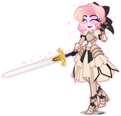 Size: 5000x4756 | Tagged: safe, artist:orin331, princess celestia, equestria girls, g4, anime, armor, eyes closed, fate/grand order, fate/stay night, female, pink-mane celestia, pinklestia, saber, saber lily, simple background, smiling, solo, sword, transparent background, weapon, young celestia