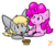 Size: 686x586 | Tagged: safe, artist:zutcha, derpy hooves, pinkie pie, earth pony, pegasus, pony, g4, duo, female, food, mare, muffin, simple background, transparent background