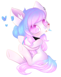 Size: 785x996 | Tagged: safe, artist:miniaru, oc, oc:yun, butterfly, earth pony, pony, female, heart, jewelry, mare, necklace, simple background, solo, transparent background