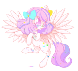 Size: 1656x1510 | Tagged: safe, artist:miniaru, oc, original species, pegasus, pony, adoptable, bandaid, bow, candy gore, female, gore, gummy pony, hair bow, mare, simple background, solo, stars, white background