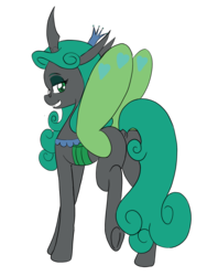 Size: 1536x2048 | Tagged: safe, artist:steelsoul, queen chrysalis, changeling, changeling queen, g4, bugbutt, butt, butterfly wings, chrysalass, dock, female, glasses, looking at you, looking back, looking back at you, mirror universe, plot, reversalis, simple background, smiling, solo, transparent background, wings