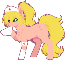 Size: 1556x1438 | Tagged: safe, artist:tay-niko-yanuciq, oc, oc only, earth pony, pony, armband, chest fluff, clothes, fluffy, nurse, ponytail, socks, solo