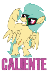 Size: 1200x1800 | Tagged: safe, artist:showtimeandcoal, oc, oc only, oc:caliente, pegasus, pony, badge, commission, con badge, convention badge, luchador, male, mask, ponysona, simple background, solo, spanish, stallion, transparent background, wrestler mask