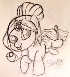 Size: 928x1024 | Tagged: safe, artist:showtimeandcoal, oc, oc only, earth pony, pony, art givaway, black and white, chibi, cute, female, filly, giveaway, grayscale, mare, monochrome, ponysona, sketch, solo