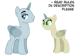 Size: 2058x1536 | Tagged: safe, artist:calibykitty, pony, g4, base, eyelashes, female, horn, leaning forward, looking away, male, mare, smiling, stallion, transparent horn, transparent wings, unimpressed, wings