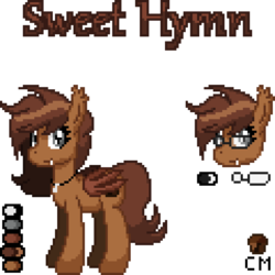 Size: 1200x1200 | Tagged: safe, artist:giaciers, oc, oc only, oc:sweet hymn, bat pony, pony, cutie mark, ear fluff, fangs, female, glasses, mare, pixel art, reference sheet, simple background, solo