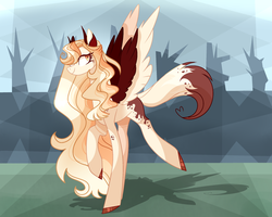 Size: 2500x2000 | Tagged: safe, artist:manella-art, oc, oc only, oc:lania, pegasus, pony, concave belly, female, high res, horns, mare, slender, solo, thin