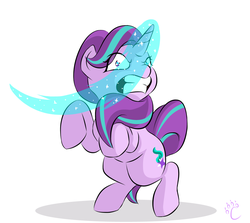 Size: 1120x1000 | Tagged: safe, artist:cozmicpandawolf, starlight glimmer, pony, unicorn, g4, angry, bipedal, female, glowing horn, horn, magic, solo