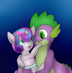 Size: 1268x1280 | Tagged: artist needed, safe, princess flurry heart, spike, alicorn, dragon, pony, g4, baby, cute, diaper, duo, female, filly, holding a pony, male, uncle and niece, uncle spike