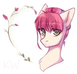 Size: 1704x1638 | Tagged: safe, artist:kaito_wivil, roseluck, pony, g4, alternate hairstyle, bust, chest fluff, cute, ear fluff, flower, fluffy, portrait