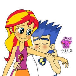 Size: 1024x1023 | Tagged: safe, artist:stella-exquisa, flash sentry, sunset shimmer, equestria girls, g4, blushing, female, male, ship:flashimmer, shipping, straight