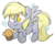 Size: 1702x1384 | Tagged: safe, artist:fluffyxai, derpy hooves, pegasus, pony, g4, bubble, chibi, cute, derpabetes, female, food, mare, muffin, simple background, smiling, solo, transparent background, underhoof