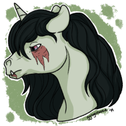 Size: 800x800 | Tagged: safe, artist:gyngercookie, oc, oc only, oc:bean, pony, abstract background, bust, fangs, solo