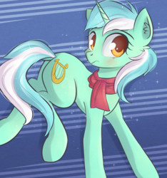 Size: 1356x1450 | Tagged: safe, artist:autumnvoyage, lyra heartstrings, pony, unicorn, g4, blushing, clothes, female, frown, mare, scarf, solo