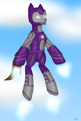 Size: 822x1234 | Tagged: safe, artist:99999999000, earth pony, pony, clothes, flying, iron man, marvel, pepper potts, ponified, sky, suit
