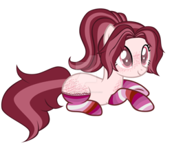 Size: 1280x1070 | Tagged: safe, artist:magicdarkart, oc, oc only, earth pony, pony, butt freckles, clothes, deviantart watermark, female, freckles, mare, obtrusive watermark, prone, simple background, socks, solo, striped socks, transparent background, watermark