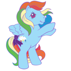 Size: 700x700 | Tagged: safe, firefly, rainbow dash, pegasus, pony, g1, g4, official, cute, dashabetes, female, g4 to g1, generation leap, rainbow squad, rearing, retro, ribbon, simple background, solo, transparent background, vector