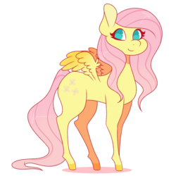 Size: 894x894 | Tagged: safe, artist:toastytheo, fluttershy, pegasus, pony, g4, female, looking at you, looking sideways, mare, no pupils, simple background, smiling, solo, spread wings, standing, three quarter view, transparent background, wings