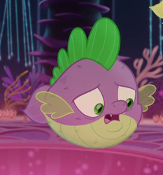 Size: 508x544 | Tagged: safe, screencap, spike, fish, puffer fish, g4, my little pony: the movie, cropped, male, solo, species swap, spike the pufferfish
