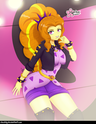 Size: 1073x1387 | Tagged: safe, artist:clouddg, adagio dazzle, equestria girls, equestria girls series, find the magic, g4, spoiler:eqg series (season 2), adagio dat-azzle, ass, breasts, busty adagio dazzle, butt, clothes, female, hips, lipstick, looking at you, multiple variants, sexy, shorts, smiling, solo, spiked wristband, thighs, wide hips, wristband