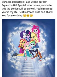 Size: 717x952 | Tagged: safe, applejack, fluttershy, pinkie pie, rainbow dash, rarity, sci-twi, sunset shimmer, twilight sparkle, equestria girls, g4, my little pony equestria girls: better together, 2019, cartoon heaven, end of g4, end of ponies, farewell, heaven, humane five, humane seven, humane six, rest in peace, the end, the end of equestria girls, the ride ends