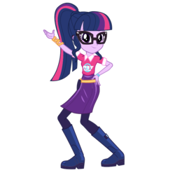 Size: 700x700 | Tagged: safe, sci-twi, twilight sparkle, equestria girls, equestria girls series, g4, official, spoiler:eqg series (season 2), boots, clothes, glasses, pantyhose, ponytail, shoes, simple background, skirt, smiling, solo, transparent background