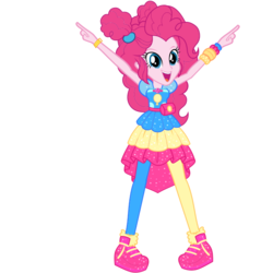 Size: 700x700 | Tagged: safe, pinkie pie, equestria girls, equestria girls series, g4, official, spoiler:eqg series (season 2), clothes, geode of sugar bombs, hair bun, happy, magical geodes, pantyhose, shoes, simple background, skirt, sneakers, solo, transparent background