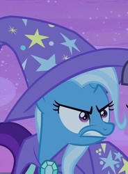 Size: 331x450 | Tagged: safe, screencap, trixie, pony, g4, student counsel, cropped, frown, glare, offscreen character, solo focus