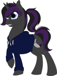 Size: 997x1319 | Tagged: safe, artist:mythpony, oc, oc only, oc:shadow dream, pony, unicorn, clothes, female, hoodie, mare, simple background, solo, transparent background